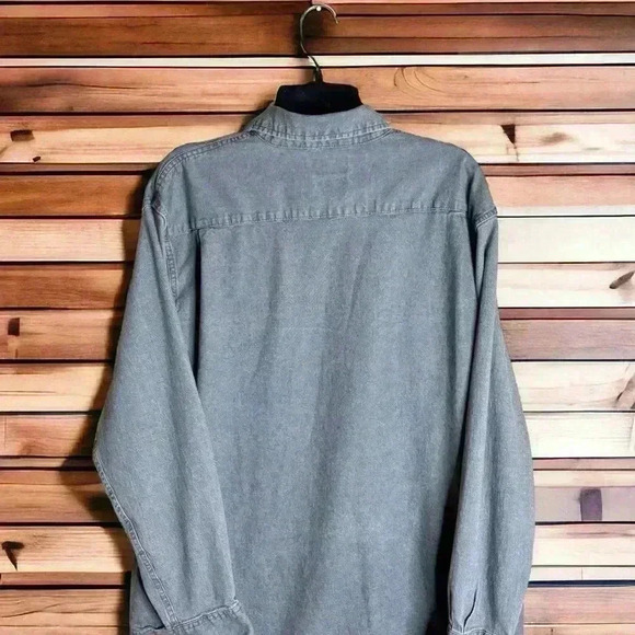 Wrangler Comfort Flex Button Front Long Sleeve Men Gray Cotton Stretch S… - Picture 2 of 3